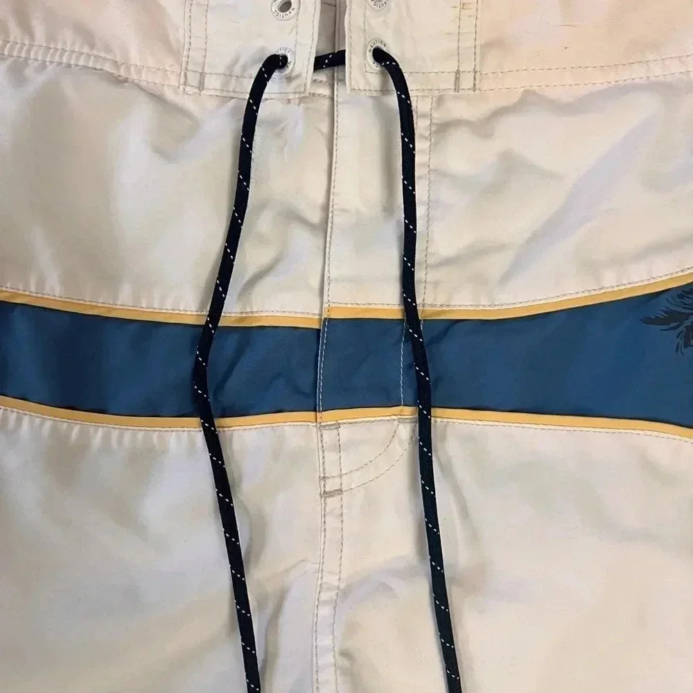 Nautica White Swim Trunks with Blue Palm Panel
